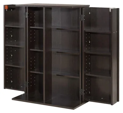 Zdjęcie produktu dla Regał multimedialny SucceBuy z 4 półkami, 610 x 368 x 846 mm, regał na płyty DVD, wszechstronne rozwiązanie do przechowywania płyt CD, DVD, książek i gier, idealny do salonu, biura lub studia nagraniowego, kolor brązowy