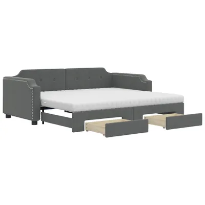 Obrázok produktu pre Rozkladacia denná posteľ so zásuvkami tmavosivá 90x190 cm látka