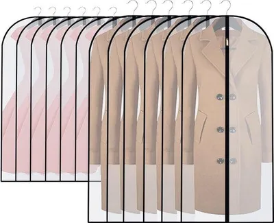 Image de Ensemble de 12 housses de protection pour vêtements Unyqoos® (6 housses de 60 x 100 cm + 6 housses de 60 x 120 cm) – sacs de protection transparents en PEVA avec fermeture éclair continue, imperméables et lavables, légers