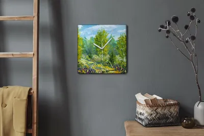 Produktbild von Coloray Hodiny Unikátní 30x30 cm  Tiché hodiny Pro obývací pokoj a kuchyň Nástěnné hodiny Plátno Bílé ručičky hodin - Malování lesa