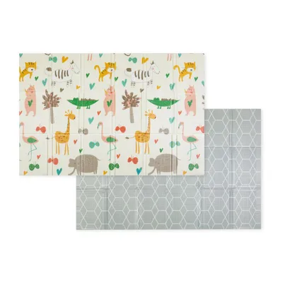 Obrázek produktu pro PETITE&MARS Hrací podložka Campy, rozměry 200 × 130 cm, skládací – hrací podložka pro miminka z materiálu XPE, protiskluzová a voděodolná – od narození (L / Zvířátka a šestiúhelníky)