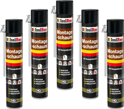 Produktbild von Isolbau 5 x 750 ml Montageschaum mit Aussprührohr - PolyurethanBauschaum für Montage, Isolierung, Abdichtung, Innen & außen