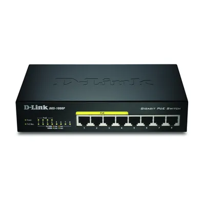 Zdjęcie produktu dla D-Link DGS-1008P/E, Nie zarządzany, L2, Gigabit Ethernet (10/100/1000), Pełny dupleks, Obsługa PoE, Komputer stacjonarny