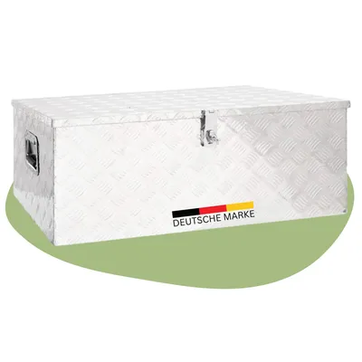 Produktbild von DELUKE® Aluminiumbox mit Deckel - Abschließbar | Alubox Deichselbox Alu Anhängerbox Werkzeugkiste Metall Transportbox Metallkiste, 100x55x37cm Silber