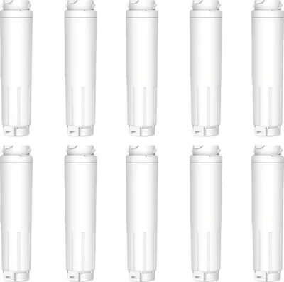 Ten white water filter cartridges arranged in two rows of five.