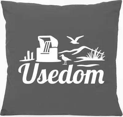 Produktbild von Huuraa Kissen Usedom Strandmotiv 40x40cm mit Füllung Steel Grey Baumwolle Dekokissen Geschenkidee