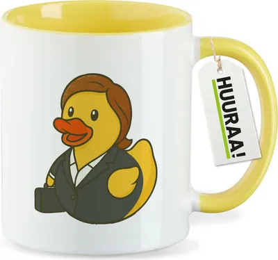 Produktbild von Huuraa Kaffeetasse Quietscheente Chefin Comic Gummiente 330ml Gelb Keramik Kaffeebecher Geschenkidee