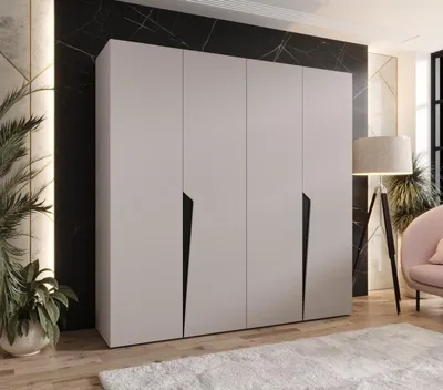 Obrázek produktu pro Čtyřdveřová šatní skříň 200 cm SORAYA 1 - kašmír / černé úchyty
