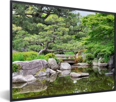 Produktbild von MuchoWow® Gerahmtes Poster Japanisch - Natur - Wasser - Steine - Bäume 40x30 cm - Poster mit Schwarzem Bilderrahmen Wandposter Rahmen Foto Bilder - Kunstposter - Wanddekorationen