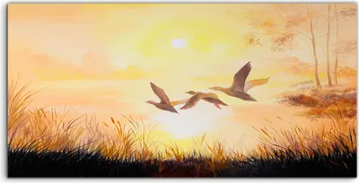 Produktbild von Coloray - Glasbild - 100x50 cm - Wandbild - Glasbilder - Malerei Kraniche bei Sonnenuntergang