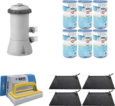 Produktbild von WAYS - Poolpflege - 4x Poolheizung & Filterpumpe 2271 L/u & 6 Filter Typ A & WAYS Scheuerbürste