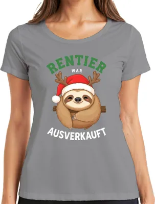 Produktbild von Rentier war t Weihnachten Faultier Geschenk Lustig Damen T-Shirt, Grau, XXL