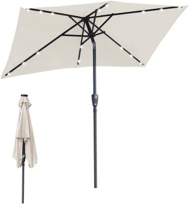Image de Parasol rectangulaire à LED, 1,4 × 2,1 m, couleur crème, idéal pour les soirées sur le balcon