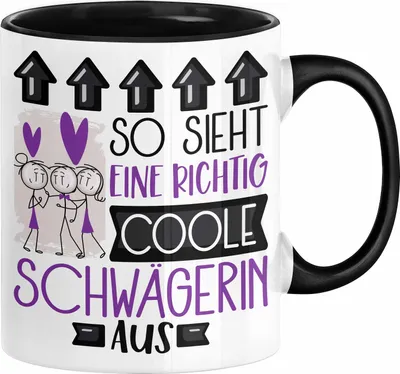 Produktbild von Schwägerin Geschenk Tasse Geschenkidee für Schwägerin Geburtstag Weihnachten Spruch So Sieht Eine Richtig Coole Schwägerin Aus Kaffee-Becher  (Schwarz)