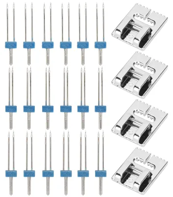 Produktbild von Nähmaschinenzubehör: 18-teiliges Set mit Zwillingsnadeln und 4 Nähfuß-Sets