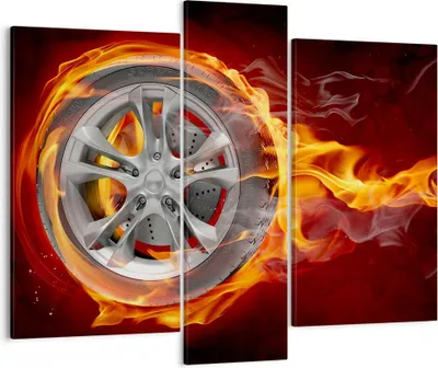 Produktbild von Bild auf Leinwand - Leinwandbild - Rad Flammen Felge - 95x80cm - Wand Bild - Wanddeko - Wandbilder - Leinwanddruck - Bilder - Kunstdruck - Wanddekoration - Leinwand bilder - Wandkunst - CB95x80-0198