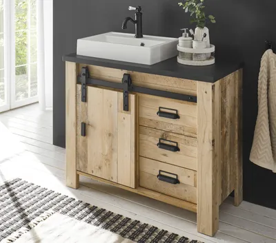 Produktbild von Waschtisch "Stove" in Used Wood hell und anthrazit Set mit Waschbecken