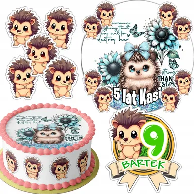 Produktbild von Zestaw Opłatek Na Tort 20Cm + 16 Postaci - Jeżyk Jeż + Imię 15Cm 18Cm