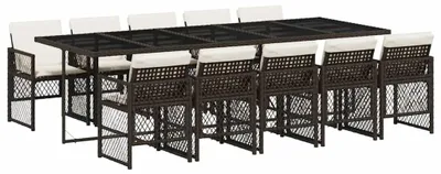 Image de vidaXL Ensemble de jardin 11 pièces avec coussins Marron Poly rotin