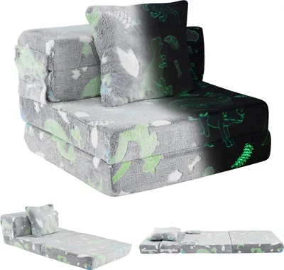 Immagine prodotto di COSTWAY Divano per bambini 3 in 1 fosforescente, poltrona per bambini con cuscino e rivestimento, divano per bambini con funzione letto, divano gioco per la stanza dei bambini, grigio