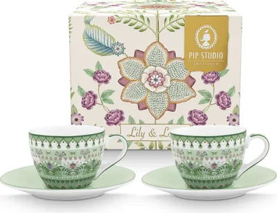 Produktbild von PIP STUDIO Lily&Lotus Light Green Espressotasse mit Untertasse 120ml Set2