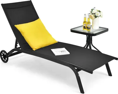 Immagine prodotto di KOMFOTTEU Lettino prendisole con ruote e schienale regolabile, lettino da giardino resistente alle intemperie, lettino da spiaggia su ruote fino a 150 kg, lettino relax (nero)