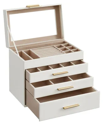 Productafbeelding van Sieradendoos - Organizer - MDF/kunstleer met fluweel - Glas - 15,3 x 25,1 x 21,5 cm