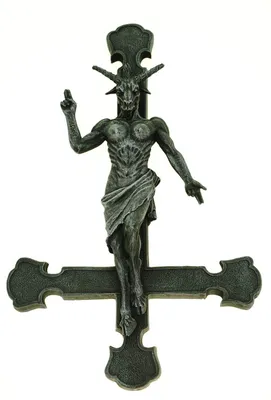 Produktbild von Baphomet am Petruskreuz, zum Aufhängen, 30 cm, gotische Schädel-Figur, Kreuz