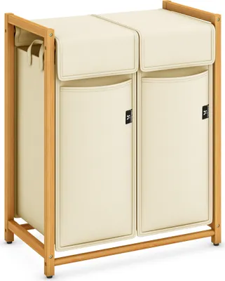 Immagine prodotto di AdelDream cesto portabiancheria con 2 scomparti con sacco portabiancheria estraibile in bambù 100L Beige