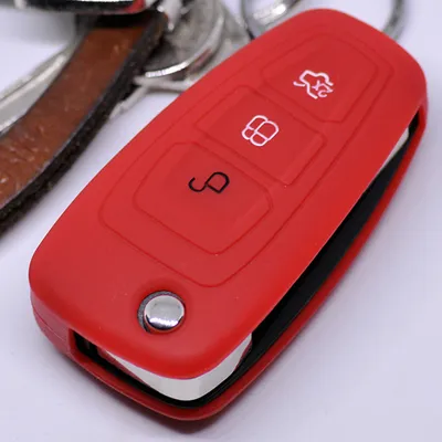 Produktbild von Auto Schlüssel Hülle Silikon Schutz Cover Rot kompatibel mit Ford Mondeo Focus S-Max Fiesta Transit 3 Tasten Klappschlüssel