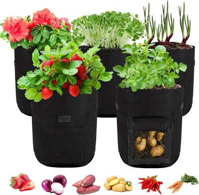 Obrázek produktu pro 5 kusů sázecí pytel opakovaně použitelný sáček na brambory Tomato Planter Bag Odolný sázecí pytel pro květiny rostliny zeleninu (7 galonů, černý)