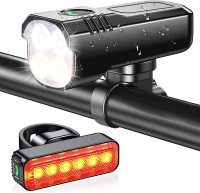Obrázok produktu pre Predné a zadné osvetlenie na bicykel, 1300 lúmenov – superjasné bicyklové svetlá [8+6 režimov osvetlenia] a [LED diódy s funkciou reflektora a smerových svetiel]