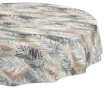Produktbild von Tischdecke 100x100cm Rund Grau abwaschbar Baumwolloptik Palmenblätter Grau wetterfest Schnittkante