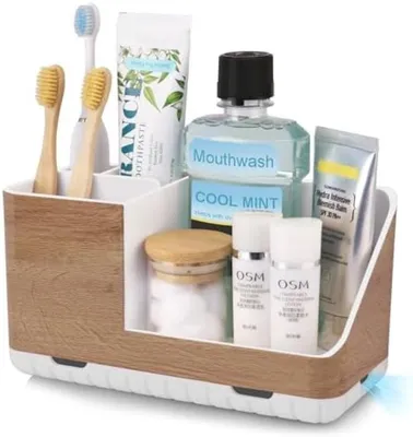 Produktbild von PolkaHome® Badorganizer in Holzoptik, multifunktional, 21 x 9 x 12 cm, braun