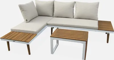 Immagine prodotto di Salotto da giardino in alluminio e acacia,  4 posti, Bianco