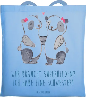 Produktbild von Mr. & Mrs. Panda Einkaufstasche Liebe Schwester - Sky Blue - Geschenk, Tote Bag, Stoffbeutel, beste, Shopping Tasche, Geschwisterliebe, Familiengeschenk, Freude, Familie