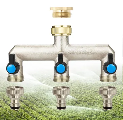 Imagen del producto de Divisador de agua de 3 vías con 3 válvulas de bola para jardín