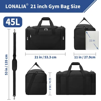 Zdjęcie produktu dla Omgoods - Torba sportowa 45 litrów - Lekka, czarna, idealna do sportu i podróży