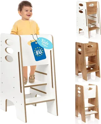 Imagen del producto de Silecomplaza, escalera de aprendizaje para niños en la cocina, a partir de 1 año - Escalera de aprendizaje Montessori de altura ajustable, color blanco, 80 cm - Torre de aprendizaje segura para niños - Ideal para la cocina y el baño - Estructura estable - Fácil montaje