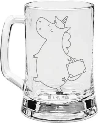 Produktbild von Mr. & Mrs. Panda Krug Einhorn Koffer - Transparent - Geschenk, Glasbierkrug, Einhörner, Lustig, Abenteuer, Reise, Seidel, Bierkrug Mit Gravur, Unicorn, Humpen