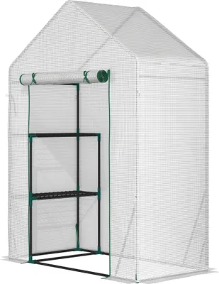 Image de Serre de jardin - Structure en acier - Dimensions 143 × 73 × 195 cm - Deux étagères - Porte coulissante - Étanche