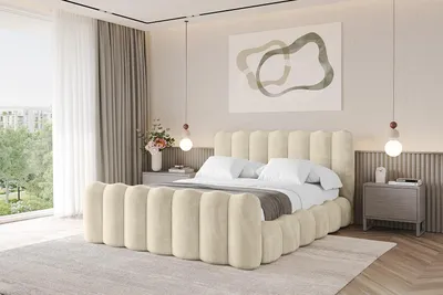 Produktbild von ALTDECOR Polsterbett mit Bettkasten - SORA-Z 200x200 Beige , FußteilBett mit Matratze H3/H4, Kopfteil und Fußteil, Boxbett, Doppelbett mit Stauraum