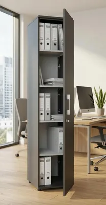 Produktbild von Aktenschrank abschließbar 182x40 cm Schwarz Büroschrank mit Schloss Ordnerschrank DSGVO RODO schmaler Dokumentenschrank