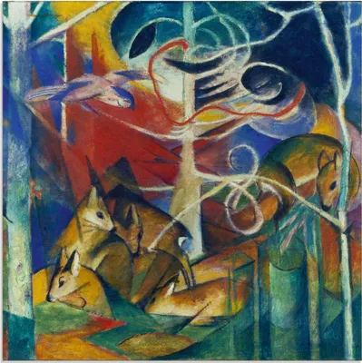 Produktbild von ARTland Glasbild Rehe im Walde I. 1913 Größe: 50x50 cm