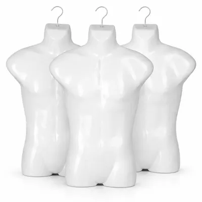 Produktbild von 3 x Torso männlich 78 cm Herrentorso Weiß – Oberkörper Halbplastik Kunststoff – Mannequin Büste Halbschale Herrenbody Schaufensterpuppe Haken Dekotorso