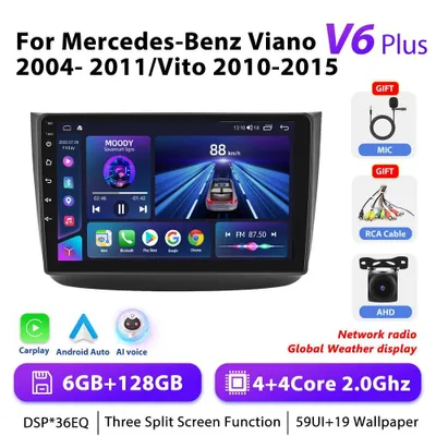 Produktbild von Android Autoradio für Mercedes Viano 2004–2011, Vito 2010–2015 - 2-DIN - 25,4 cm Touchscreen - Android 10 - 6+128 GB - WiFi - AHD Kameraeingang