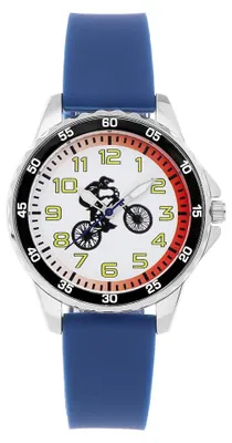 Produktbild von MPM-Quality Sport Activities Kinderuhr Silber Ø 35 mm Armband Blau Motorrad