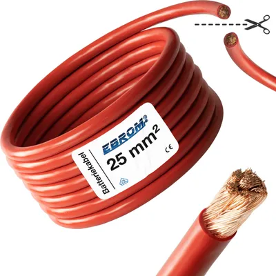 Produktbild von EBROM® 3 Meter Batteriekabel 25 mm² ROT - Pluskabel - Wohnwagen - KFZ - Boot - 99,9 % OFC Kupfer Vollkupfer - 3m 25 mm2 - 3 m 25mm2