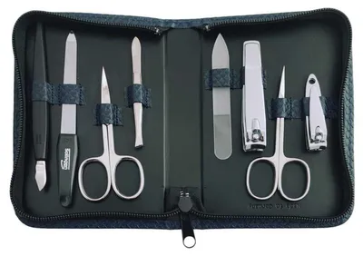 Produktbild von 8-teiliges Maniküre-Set Echtleder Etui · Solingen Instrumente · Germany Dunkelblau