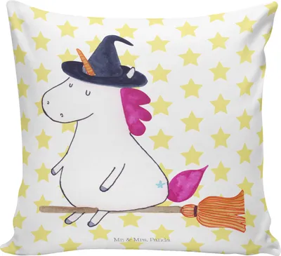 Produktbild von Mr. & Mrs. Panda Sofakissen 40x40 Einhorn Hexe - Weiß - Geschenk, kuschelkissen, kissen für sofa, Leben, Unicorn, Freundin, Teufel